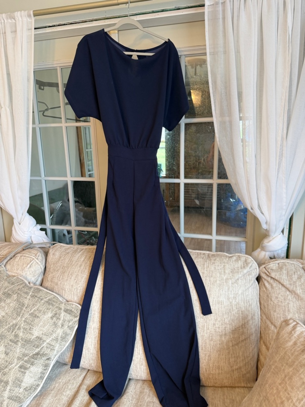 Women's Navy Blue Jumpsuit with Waist Tie